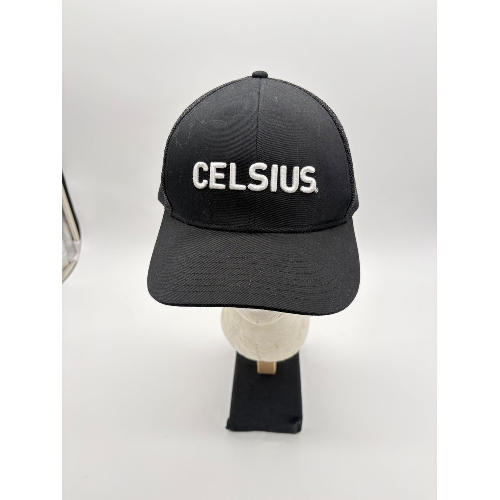 Celsius Energy Drink Trucker Hat Black Mesh Snapback Cap Embroidered Logo Mens